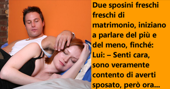 Due sposini discutono delle loro abitudini dopo il matrimonio. Quelle di lei sono molto semplici