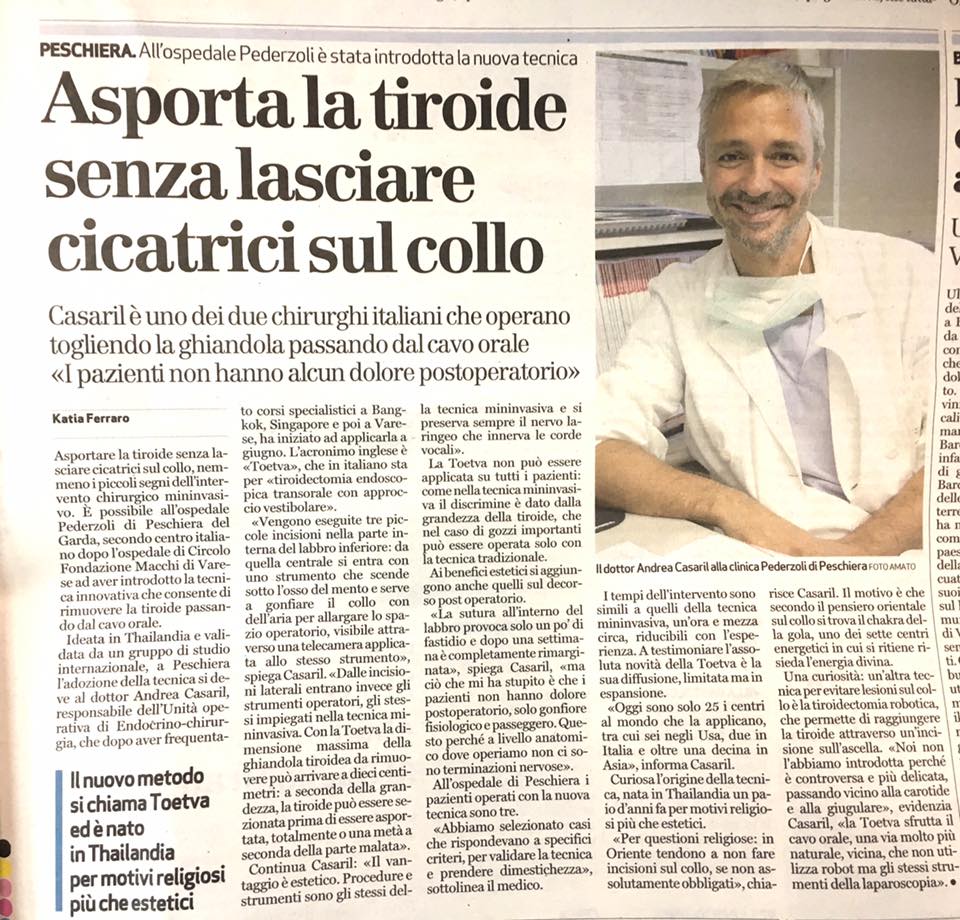 Chirurgia della tiroide senza tagli, il nuovo metodo innovativo: