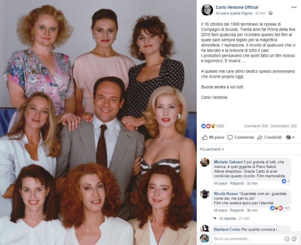 Compagni di scuola: 30 anni fa il film cult di Carlo Verdone, l'omaggio affettuoso del regista al cast