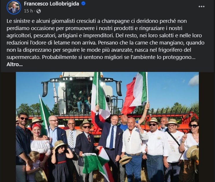 L'URLO: Lollobrigida, la lezione del ministro alla Sinistra cresciuta