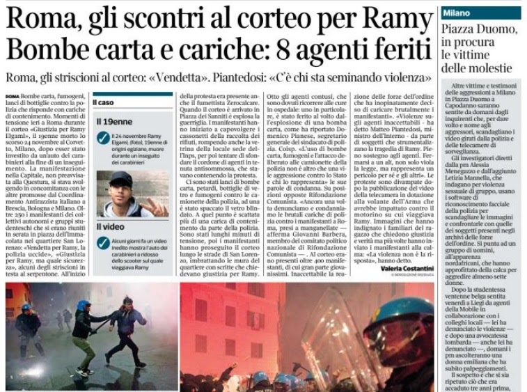 L'URLO: I cortei per Ramy, criminali che ricordano un criminale